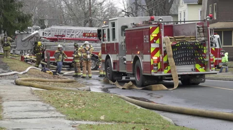 Fire Crews at the Scene of a House Fire (4 of 5) Video stock 45324049