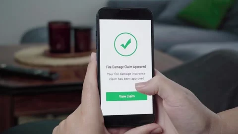 Fire Damage Claim Approved Message on AI Information App Stock Footage 341936069