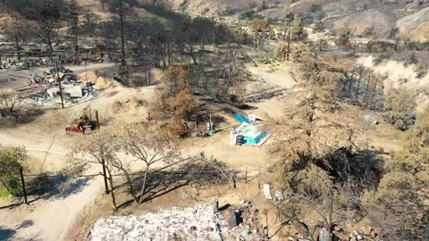 Fire Damage Drone Flight California Drought Stock Footage 157291319
