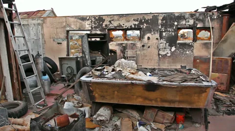 Fire damage ruins bar grill destruction #3 Stock Footage 33914602