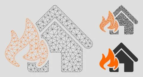 Fire Damage Vector Mesh 2D Model and Triangle Mosaic Icon Illustrazione stock