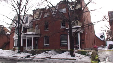 Fire damaged building Stock Footage 34273849