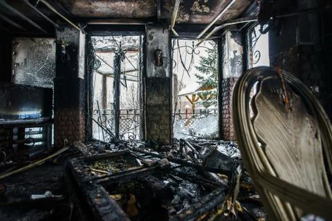 Fire damaged interior details Foto stock