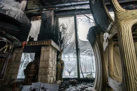 Fire damaged interior details Stock Photos