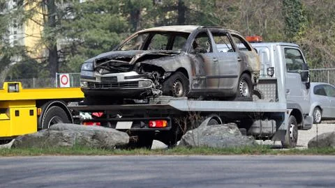 Fire damaged vehicle Stock Photos