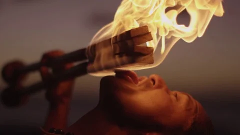 A fire dancer on the beach of Hawaii Stock Footage 76202999