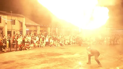 Fire dancer captivates the crowd during Nibong Tebal celebration. Video stock 318102253