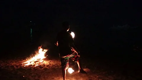 Fire Dancer Dancing on the Beach - Slow Motion 動画素材 110778354