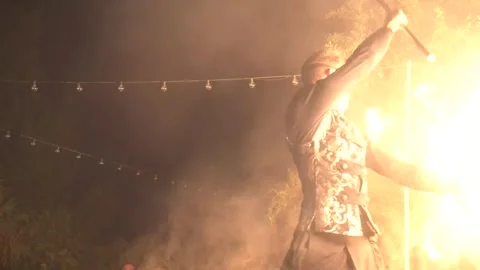 Fire dancer. Fire eater Stock Footage 242922795