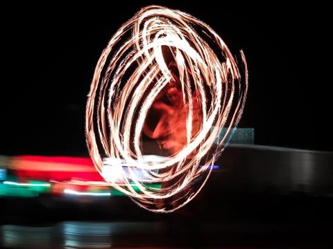 Fire dancer performing at Fire Show Dubai Desert Safari Tourist Attraction, UAE. Stock Photos