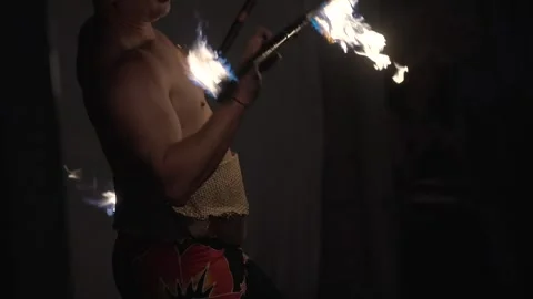 Fire dancer torch twirling Stock Footage 308043855