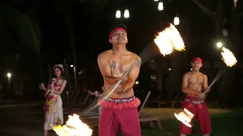 Fire dancers on the beach 1 Stock Footage 103799259