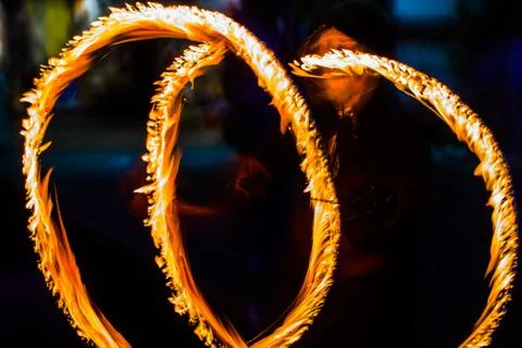Fire dancers Swing fire dancing show fire show dance man juggling with fire Stock Photos