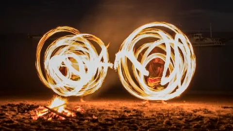 Fire Dancing on the Beach Stock Photos