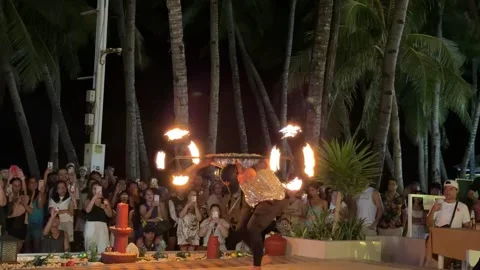 FIre dancing performance at a beach venue Boracay Philippines Station 2 at night Stock Footage 339139197