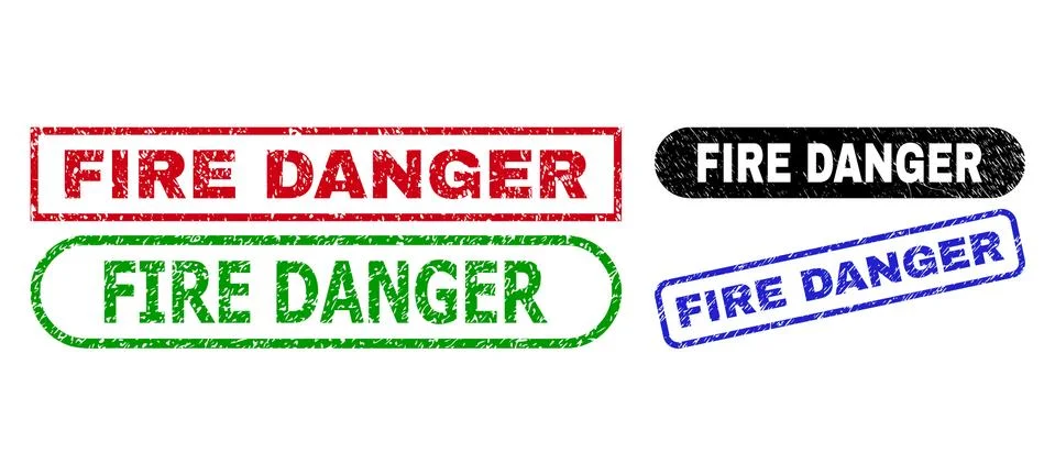 FIRE DANGER Rectangle Seals Using Rubber Surface Stock Illustration