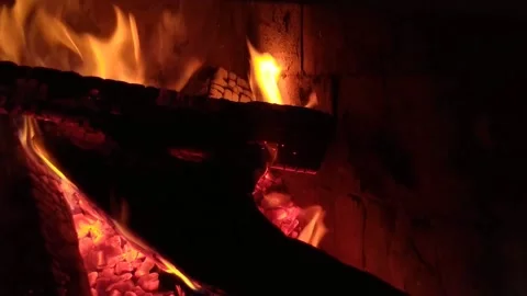 Fire danger video with fire in the fireplace in the house Stock Footage 201341462