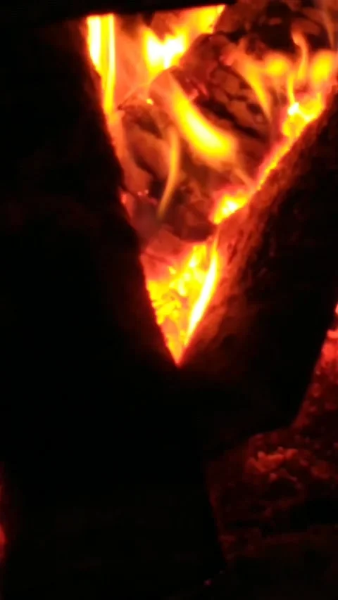 Fire danger video with fire in the fireplace in the house. Stock Footage 205070425