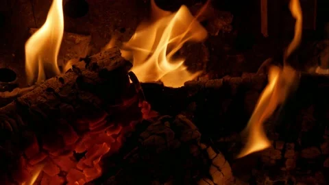 Fire in the dark. Firepit, fireplace, on fire. Stock Footage 157668764