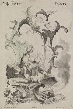 Fire; Das Feur / Ignis; The elements. In Rocaille Omraming the element fir... Stock Photos