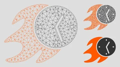 Fire Deadline Clock Vector Mesh Network Model and Triangle Mosaic Icon Illustrazione stock