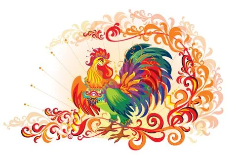Fire Decor Rooster Stock Illustration