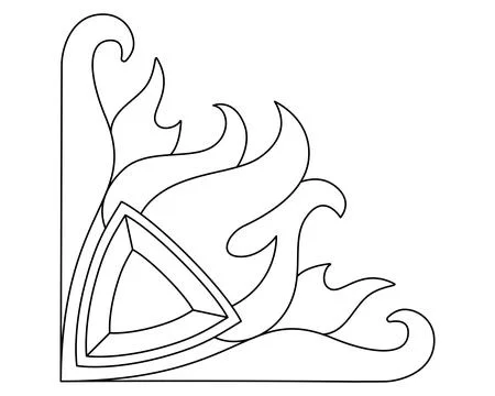 Fire decorative corner vignette with crystal and flame - vector linear template Illustrazione stock