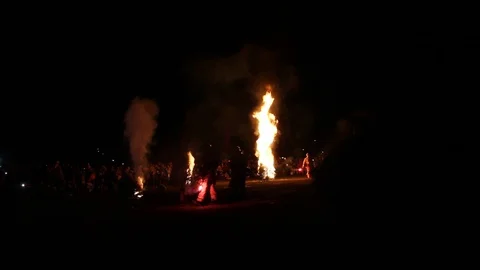 Fire demonstration by fire fighters Stock Footage 122306175