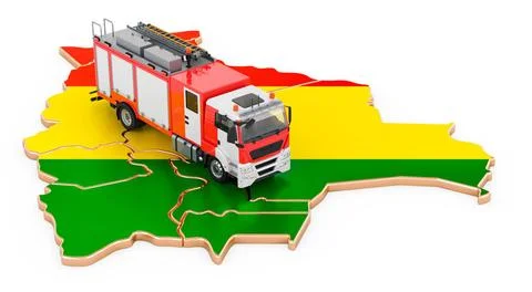 Fire department in Bolivia. Fire engine truck on the Bolivian map. 3D rend... Stock Photos