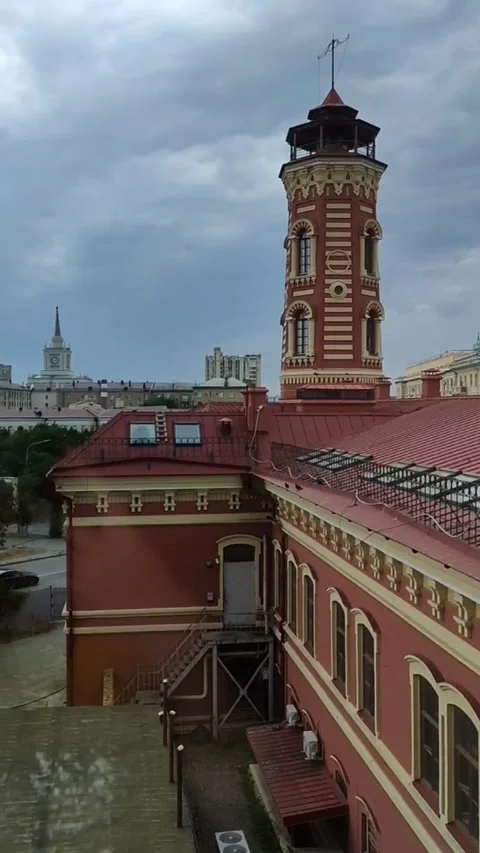 Fire department building, view through the window, view of the street Stock Footage 314375408