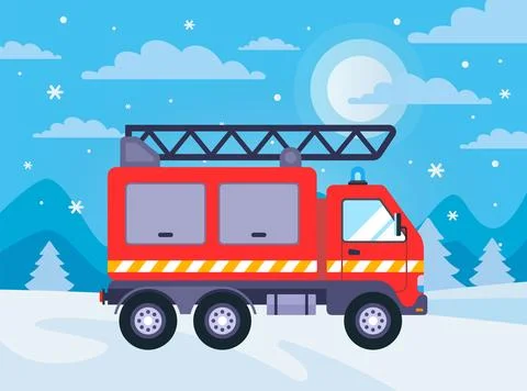 Fire department car responding to a call in winter. Stock Illustration