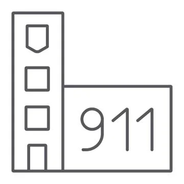 Fire department thin line icon, building and office, fire station sign, vector Stock Illustration