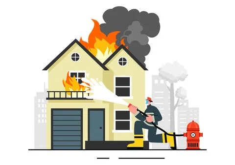 Fire Department Vector Illustration featuring Firefighters Extinguishing Ho.. 스톡 일러스트