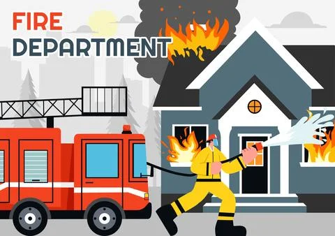 Fire Department Vector Illustration featuring Firefighters Extinguishing Ho.. 스톡 일러스트