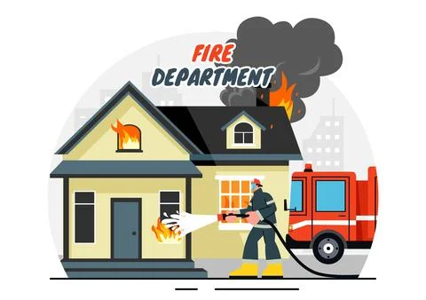 Fire Department Vector Illustration featuring Firefighters Extinguishing Ho.. Stock Illustration
