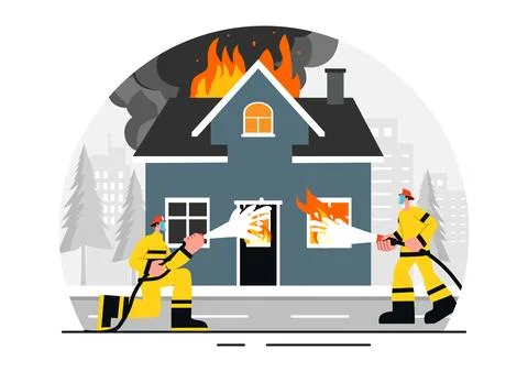 Fire Department Vector Illustration featuring Firefighters Extinguishing Ho.. 스톡 일러스트
