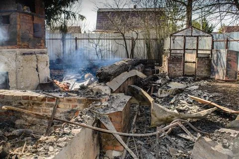 The fire destroyed the house Stock Photos