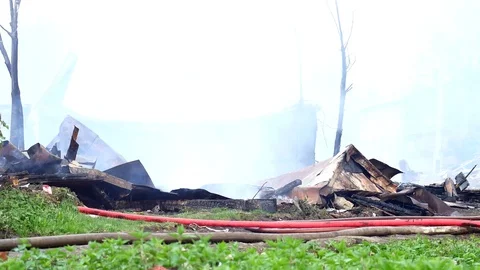 Fire destruction. Everything is in smoke and ruins. Stock Footage 109388989