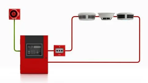 Fire detection alarm system diagram. 3D illustration Stock Illustration