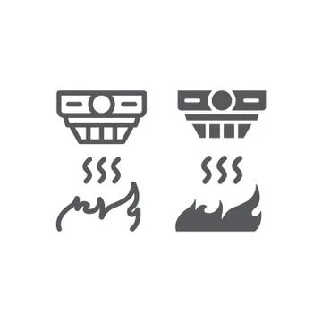 Fire detector line and glyph icon, alarm and equipment, smoke detector sign Stock Illustration
