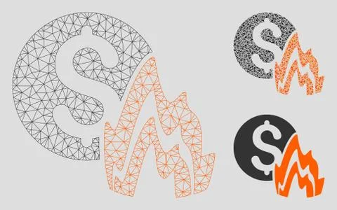 Fire Disaster Price Vector Mesh 2D Model and Triangle Mosaic Icon Illustrazione stock