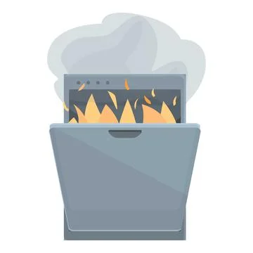 Fire dishwasher icon cartoon vector. Kitchen machine Stock Illustration