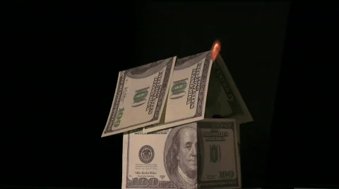 Fire dollar house Stock Footage