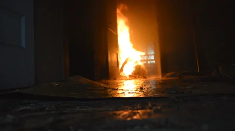 Fire from door Stock Footage 58563727