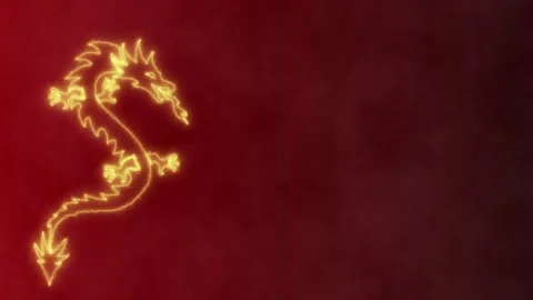 Fire dragon on dark red background with smoke ,with free space on the right Stock Footage 259371221