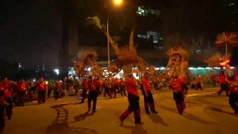 Fire dragon procession Singapore 4K video Vidéo 164146124