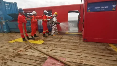 Fire drill onboard ship Stock Footage 151737327