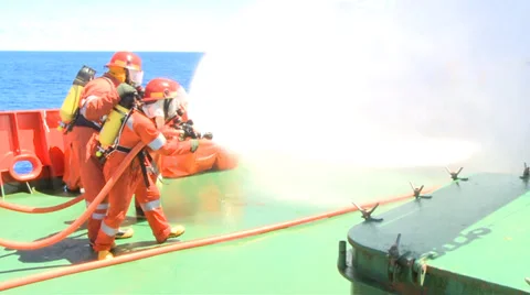 Fire drill procedures in the ship. A-33 Hesperides. Stock Footage 36471210