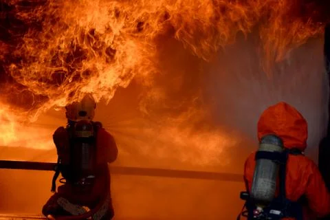 Fire drills in the training center regularly to get ready. Stock Photos