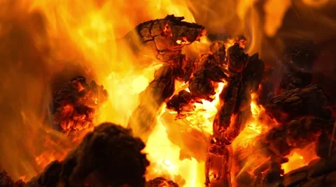 Fire of dry branches lit very brightly Video stock 64840697